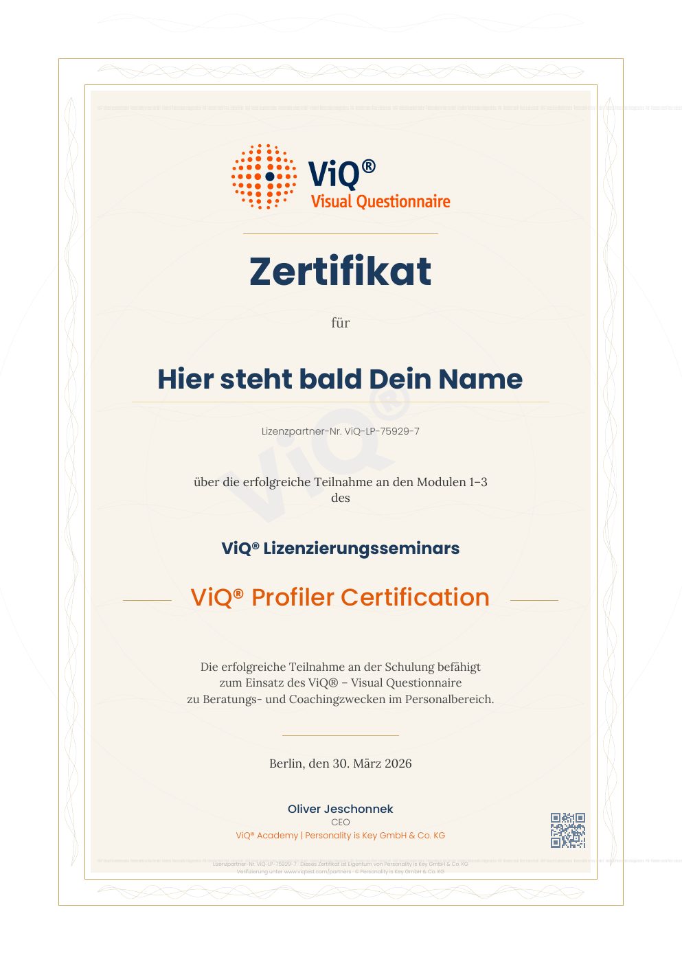 ViQ® Profiler Zertifikat Muster